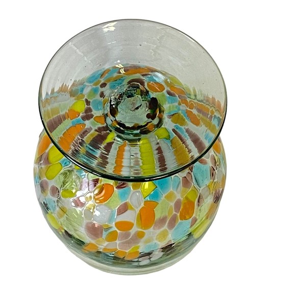 Vintage Hand Blown Confetti Art Glass Brandy Snifter Handmade Multicolor Heavy - Picture 3 of 9